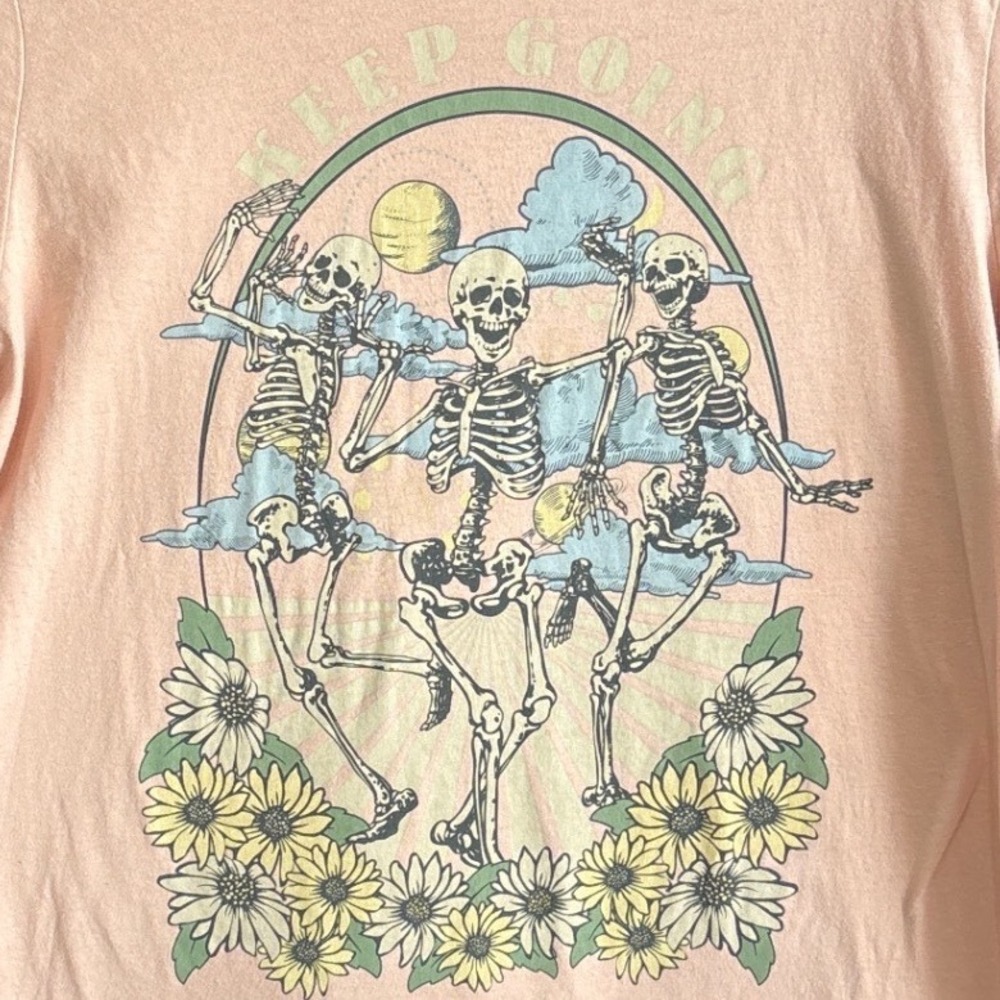 Keep Going Dancing Skeletons Sunflower T-Shirt XXL Hippie Boho Indie Punk Witchy - Picture 2 of 8